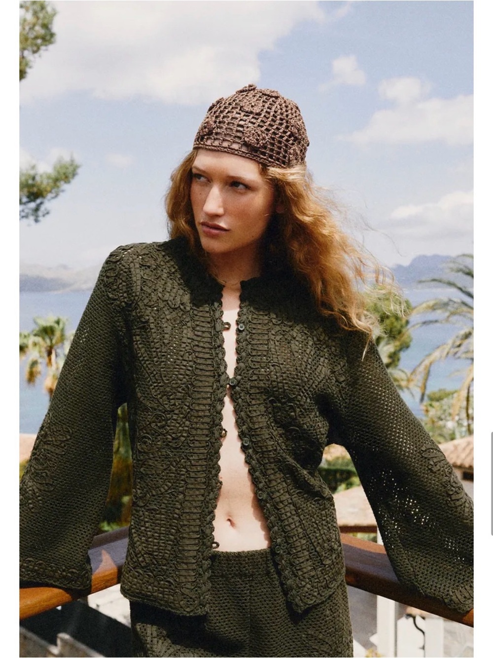 Zara Olive Crochet Knit Blazer Jacket